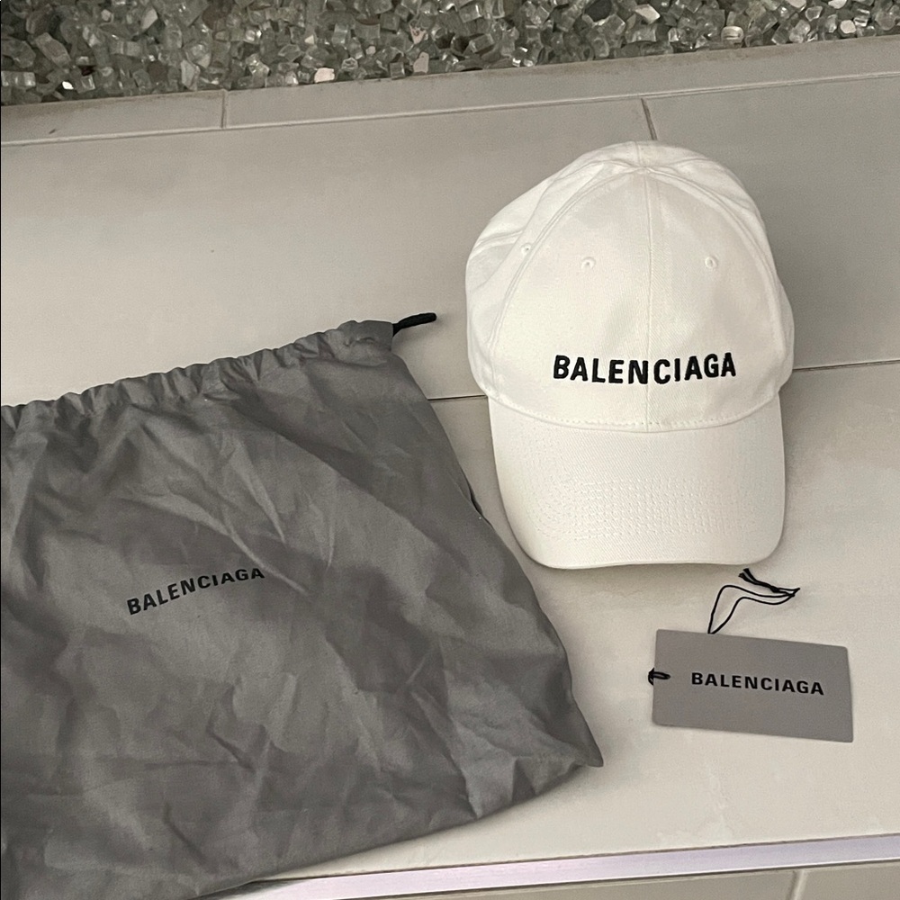 Balenciaga White Cap with Black Logo Embroidery